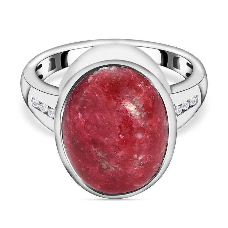 Norwegischer Thulit und weißer Zirkon-Ring, 925 Silber platiniert ca. 7.03 ct