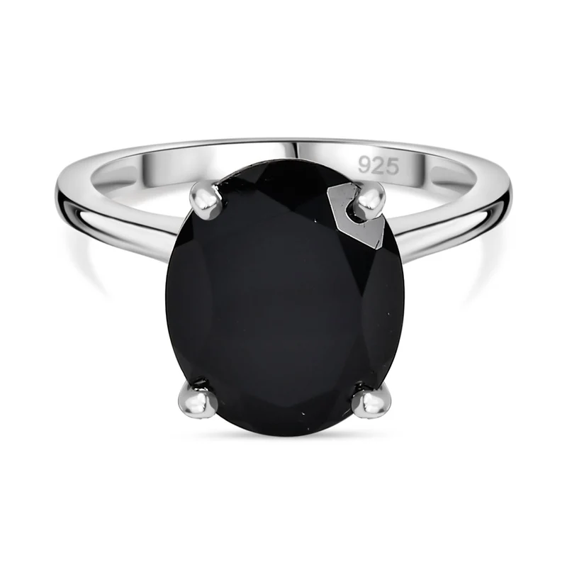 Schwarzer Spinell Ring 925 Silber ca. 5,92 ct