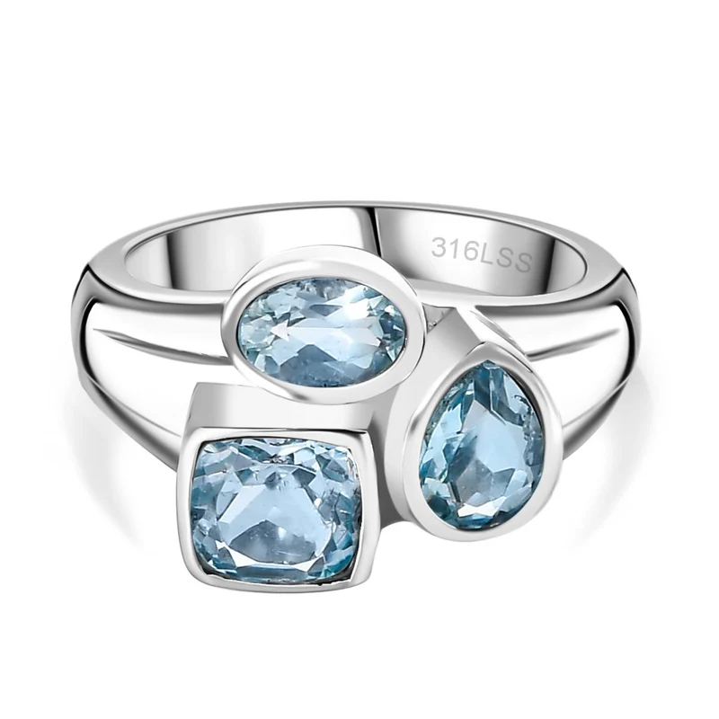 Himmelblauer Topas Ring Edelstahl ca. 2,67 ct