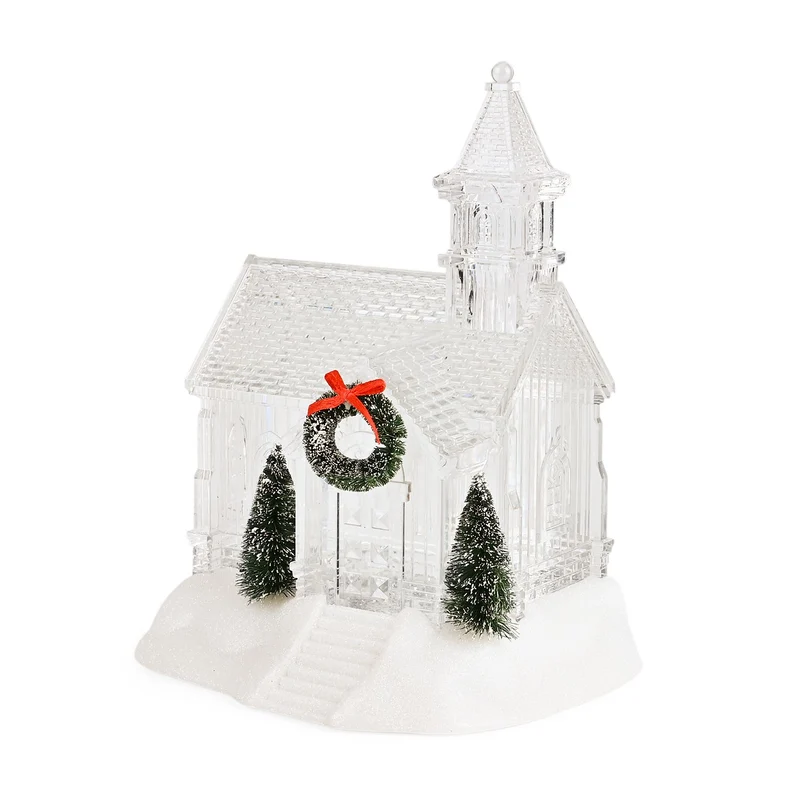 Weihnachts Deko Wasser Lampe Kirche, warmweißes LED, Musikfunktion, 17.2 x 14 x 23 cm, Transparent, Batteriebetrieb 3 x AAA nicht enthalten