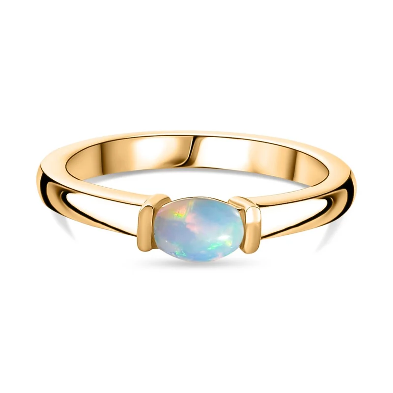 AA Natürlicher, äthiopischer Welo Opal Ring 925 Silber vergoldet ca. 0,30 ct