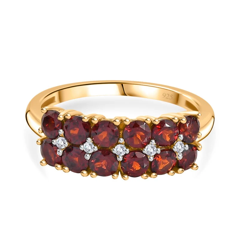 Mosambik Granat, Weißer Zirkon Ring 925 Silber vergoldet ca. 1,90 ct