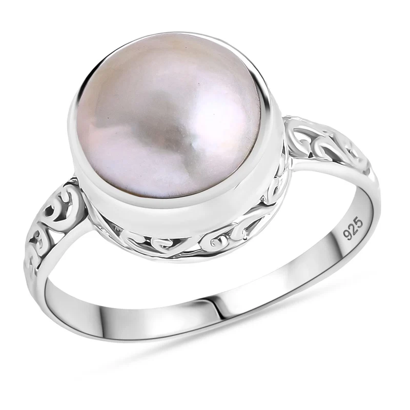 Weiße Mabe Perle (10-11 mm) Ring 925 Silber