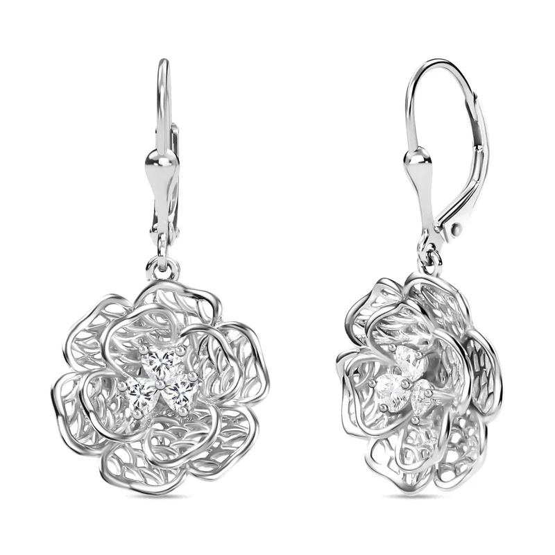 Moissanit Florale-Design-Ohrringe, 925 Silber 750 Gelbgold Vermeil