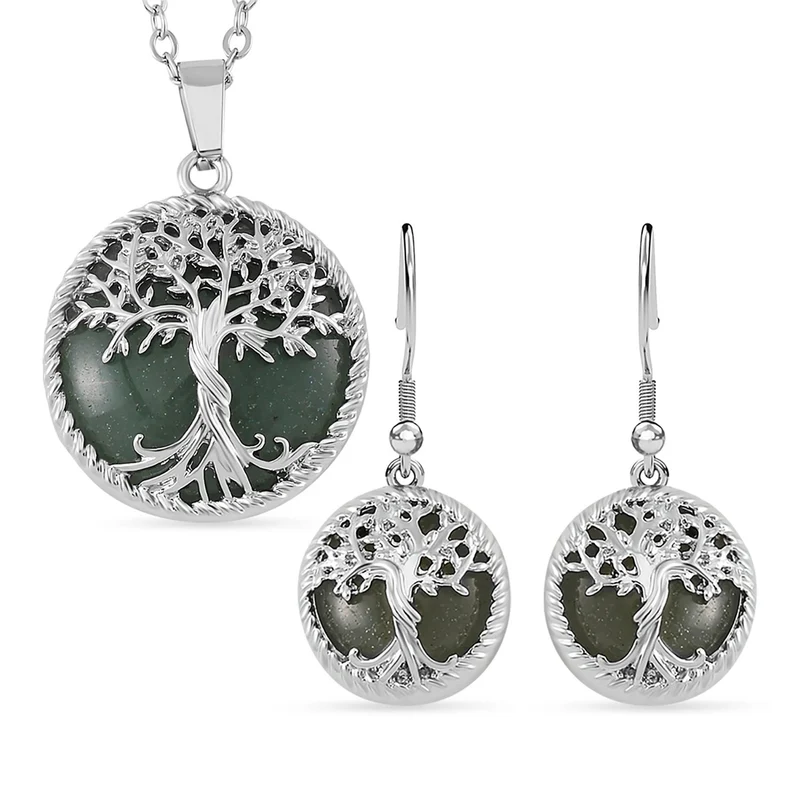 Grüner Aventurin Schmuckset Legierung ca. 49.00 ct