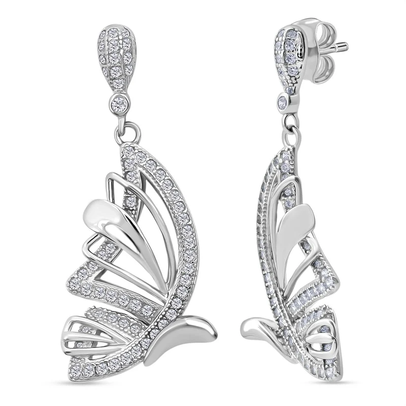 LUSTRO STELLA - Weißer Zirkonia Schmetterling Ohrringe 925 Silber rhodiniert
