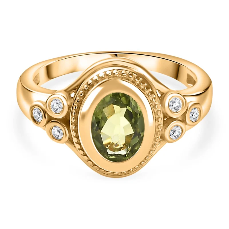 Natürlicher Peridot, Weißer Zirkon Ring Messing ca. 1.36 ct