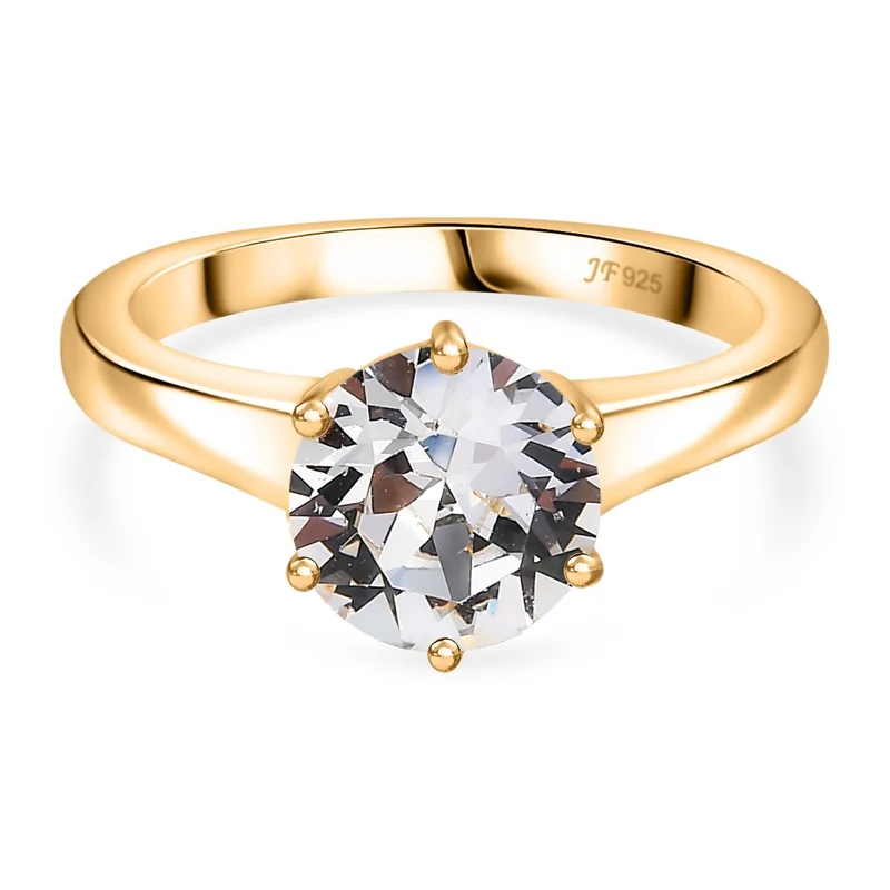 J Francis gefertigt mit SWAROVSKI - Weißer Kristall Ring 925 Silber 750 Gelbgold Vermeil 1.78 ct