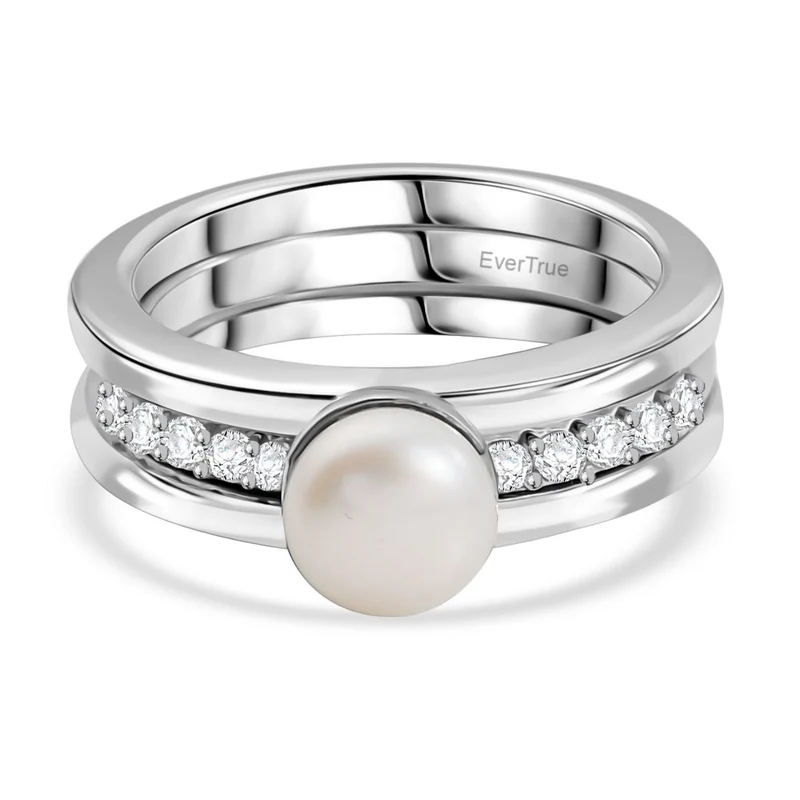 EVER TRUE Süßwasser Perle (8-8.5 mm), Weißer Zirkon Ring Nickelfreies Messing
