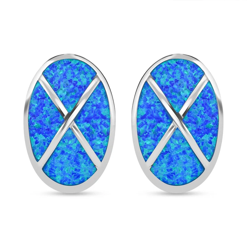 Simulierter Blauer Opal Ohrringe 925 Silber rhodiniert