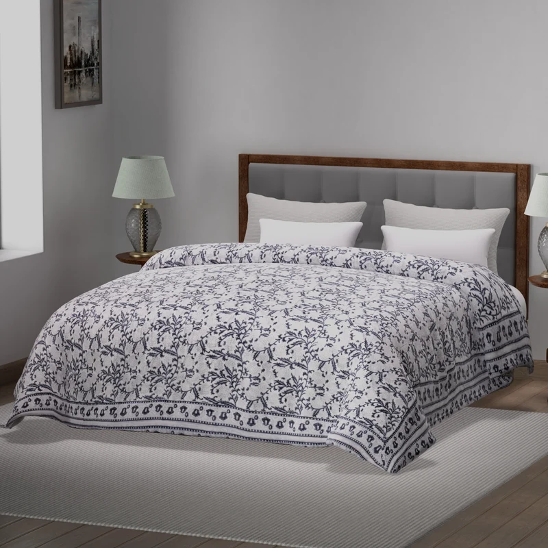 Handgesteppte Baumwoll-Voile-Decke, 200x200 cm, grau