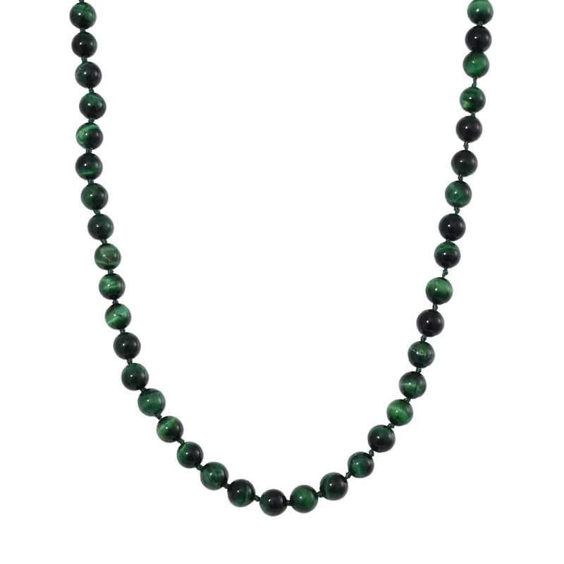 Grüne Tigerauge Halskette ca. 50 cm 925 Silber rhodiniert ca. 208.50 ct