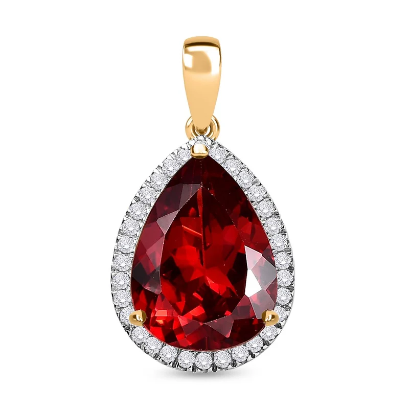 Lab Created Padparadscha-Saphir, Weißer Zirkon Anhänger 925 Silber Gelbgold Vermeil ca. 17,07 ct.