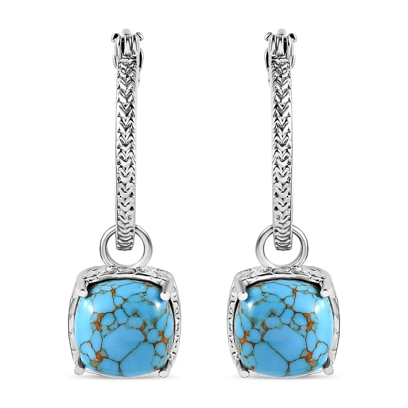 Blaues Türkis Ohrringe Edelstahl, ca. 10.41 ct