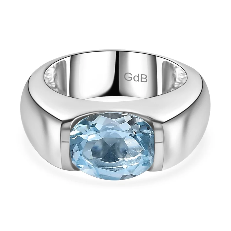 Blau Topas Ring, Messing, ca. 2.95 ct
