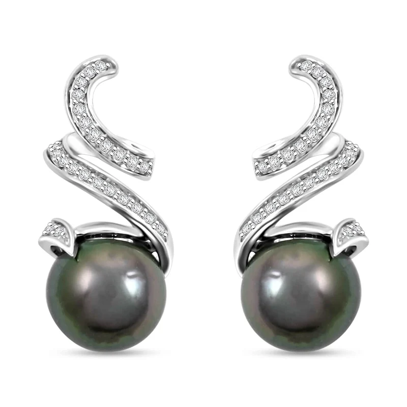 AAA Tahiti Perle, Weißer Diamant Ohrringe 750 Gold Standard