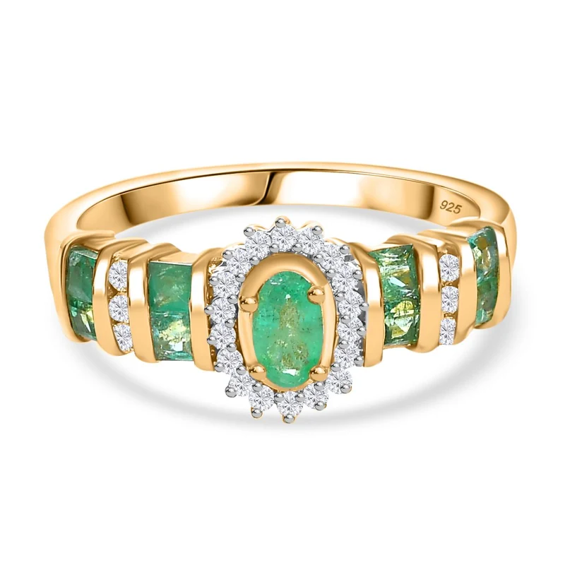 Kagem Sambischer Smaragd Ring 925 Silber 750 Gelbgold Vermeil ca. 0,80 ct