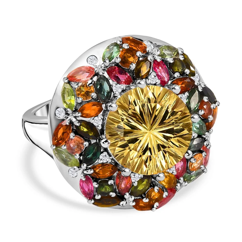 Citrin, Mehrfarbig-Turmalin Ring 925 Silber rhodiniert ca. 9,45 ct