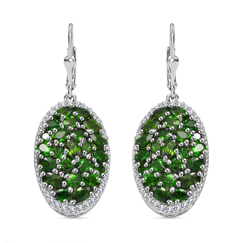 Natürliche Chromdiopsid Ohrringe 925 Silber rhodiniert ca. 9.18 ct