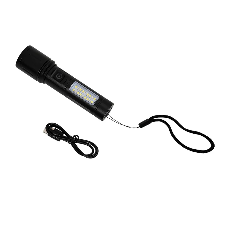 Wiederaufladbare LED-Taschenlampe mit 6 Lichtmodi und verstellbarem Kopf, 1200 mAh Akku, Aluminiumgehäuse, 35x138 mm, Schwarz