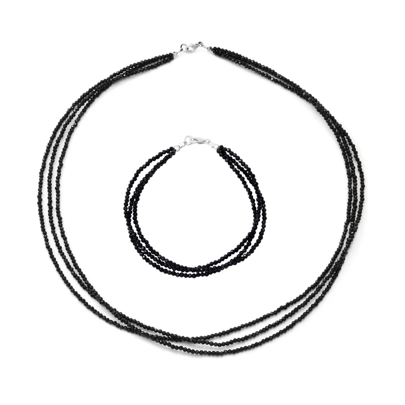 Schwarzer Spinell Schmuckset 925 Silber ca. 90,00 ct.