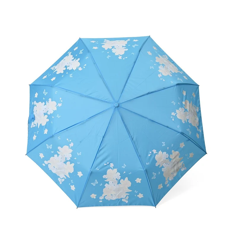 Farbwechsel Floraler-Regenschirm - Farbverwandlung bei Nässe, Durchmesser 103 cm, Länge 25 cm, Himmelblau
