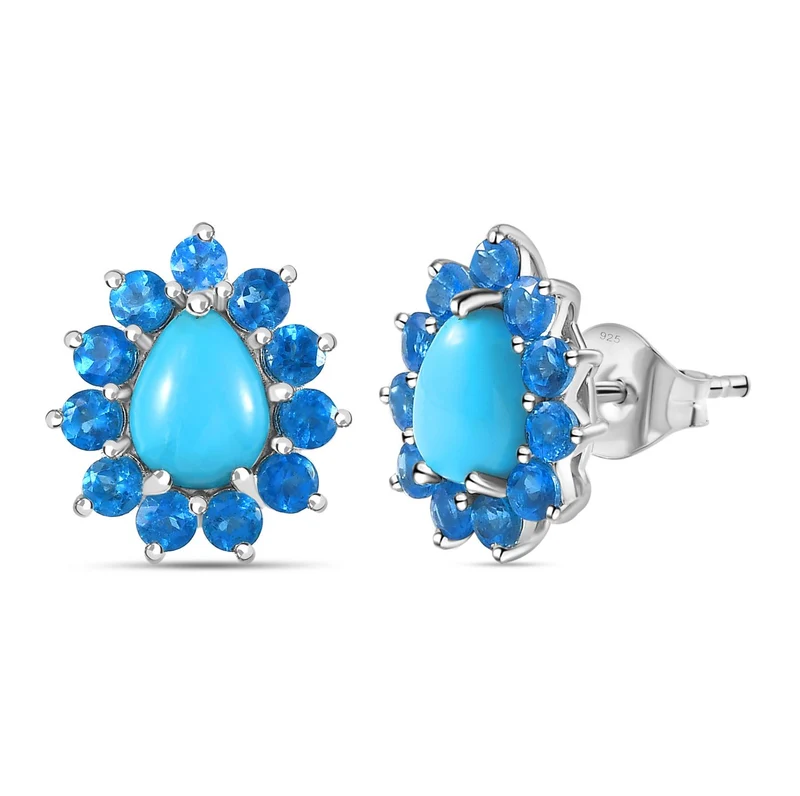 AA Amerikanischer Sleeping Beauty Türkis, Neon Apatit Ohrringe 925 Silber rhodiniert ca. 3.84 ct