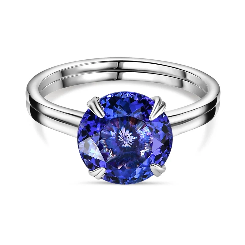 AAAA Tansanit, Weißer Diamant Ring 950 Platin ca. 4.88 ct