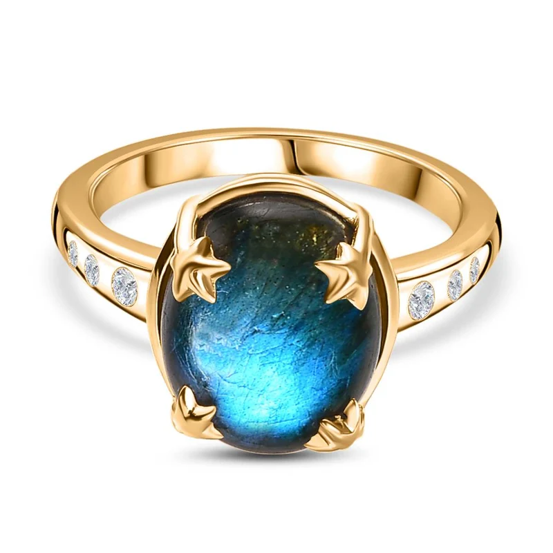 AAA Labradorit, Weißer Zirkon Ring 925 Silber Gelbgold Vermeil ca. 5,95 ct