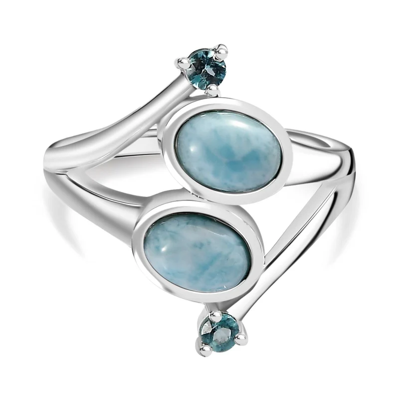 AA Larimar, Blauer Apatit Ring 925 Silber platiniert ca. 2,05 ct