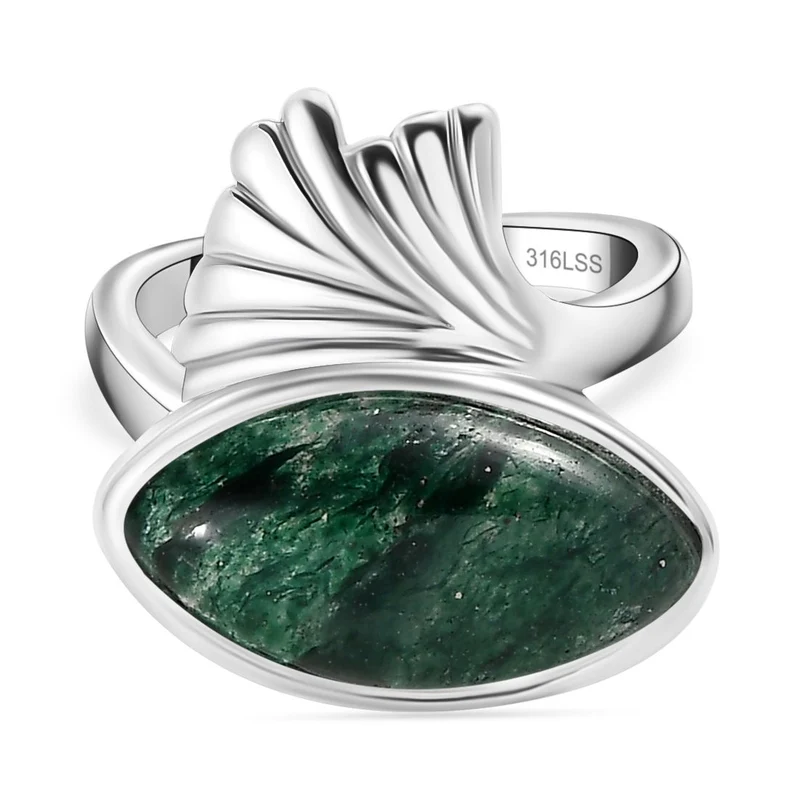 Grüner Aventurin Ring 316L Edelstahl ca. 7.07 ct