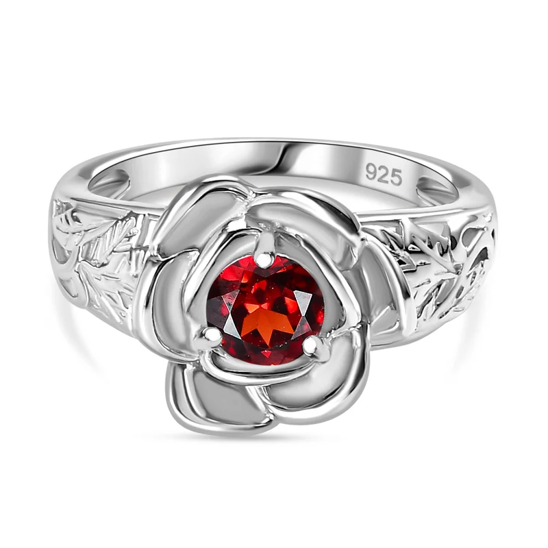 Roter Granat Ring 925 Silber rhodiniert ca. 0,68 ct