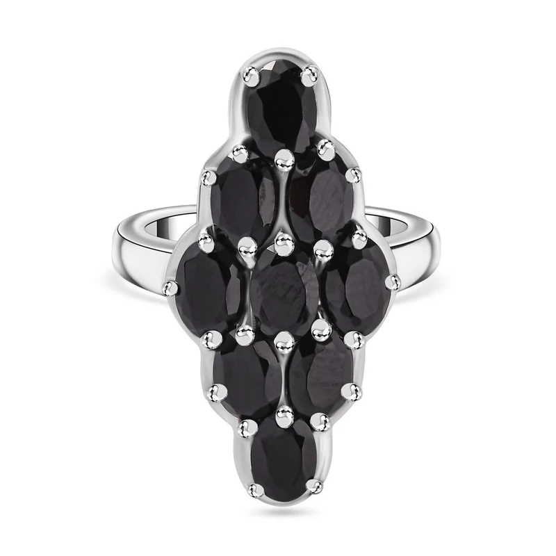 Schwarzer Spinell Ring Edelstahl ca. 5,09 ct