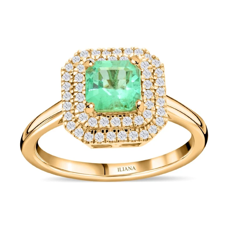 Iliana AAA Kolumbianischer Smaragd, Weißer Diamant SI Ring, AGI zertifiziert und geprüft, 750 Gold ca. 1,00 ct