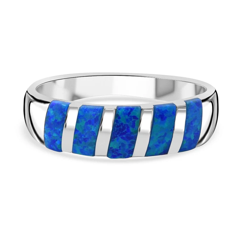 Simulierter Blauer Opal Ring 925 Silber rhodiniert