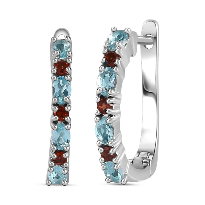 Paraiba-Apatit, Roter Granat Ohrringe 925 Silber platiniert ca. 0,79 ct.