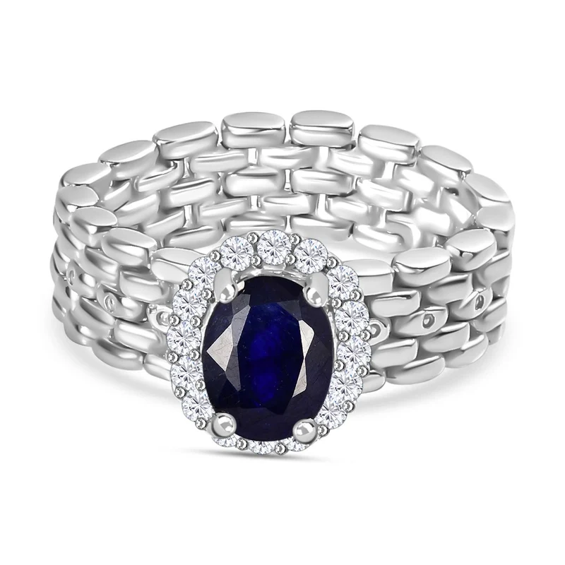 Masoala Saphir (Fissure gefüllt), Weißer Zirkon Ring 925 Silber rhodiniert ca. 2,27 ct