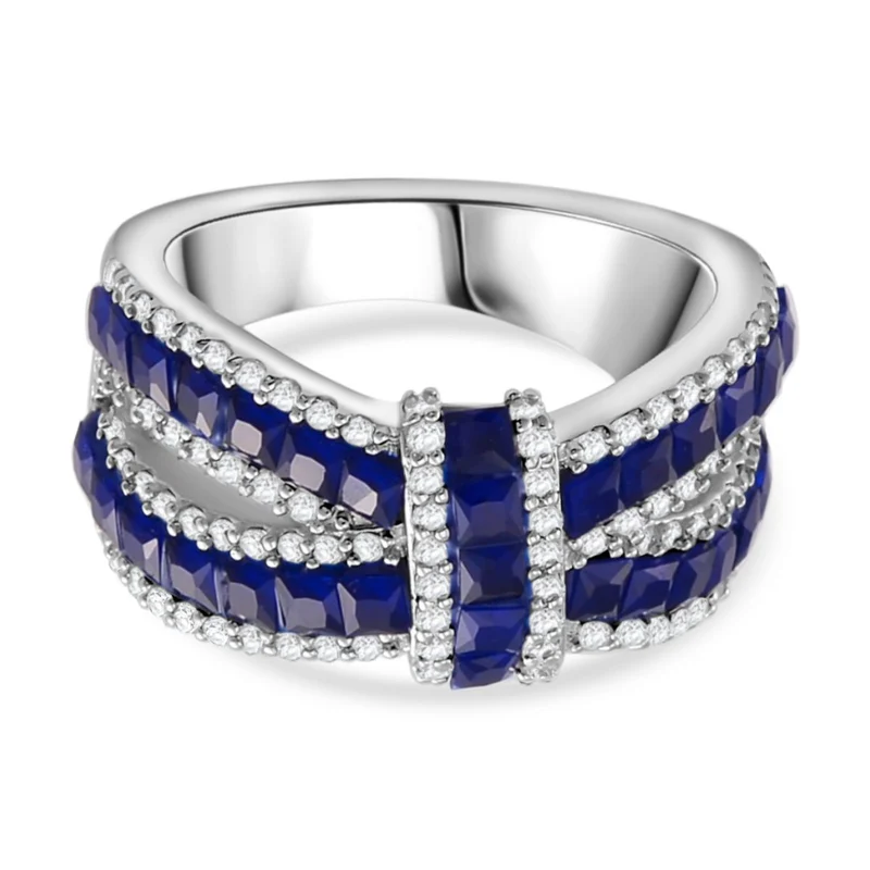 JCK Vegas Designer Schmuck Blauer Zirkonia, Weißer Zirkonia Ring 925 Silber rhodiniert 3.06 ct