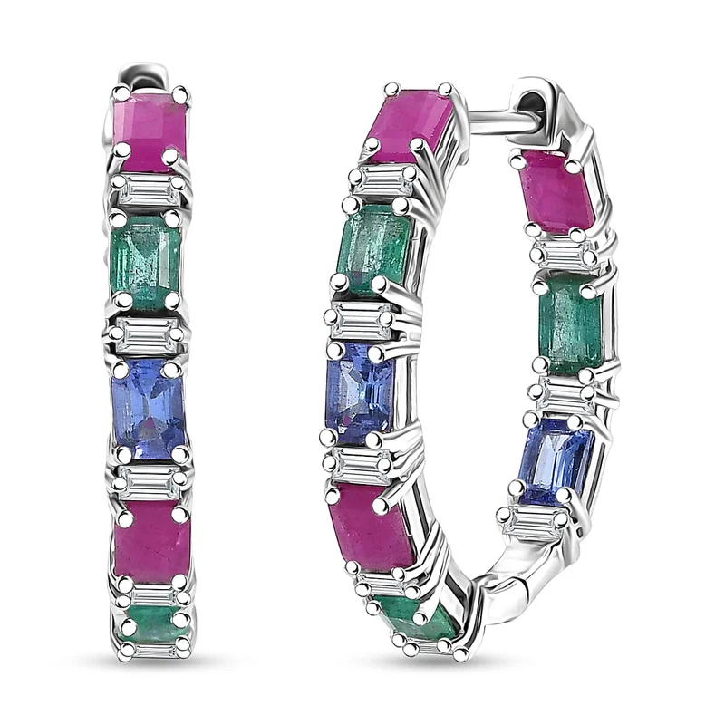 D'Joy AA Tansanit,Kagem Sambischer Smaragd und Moissanit Ohrringe 925 Silber rhodiniert (7-8 Werktage Lieferzeit) ca. 2.92 ct