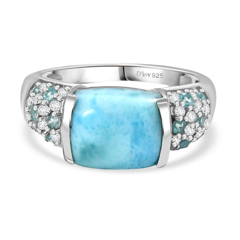 D'Joy Larimar, Blauer Apatit Ring 925 Silber rhodiniert ca. 6,19 ct