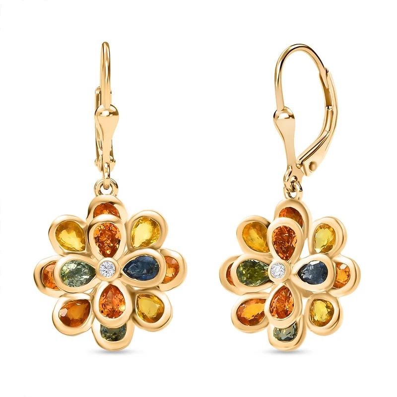 D'Joy AA Blauer Saphir, Mehrfarbig Saphir Ohrringe 925 Silber 750 Gelbgold Vermeil ca. 4,35 ct.