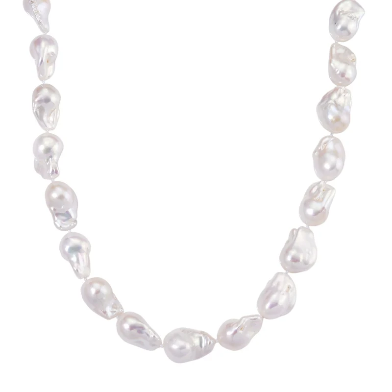 Exklusives Angebot- Weiße Süßwasser Barockperle Collier, ca. 45 cm mit 5 cm Extender, 925 Silber rhodiniert, (Perlenröße ca. 18-19 mm x 24-30 mm)