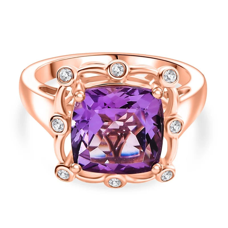 D'Joy AAA Rose De France Amethyst, Weißer Zirkon Ring 925 Silber 750 rosévergoldet ca. 4,35 ct