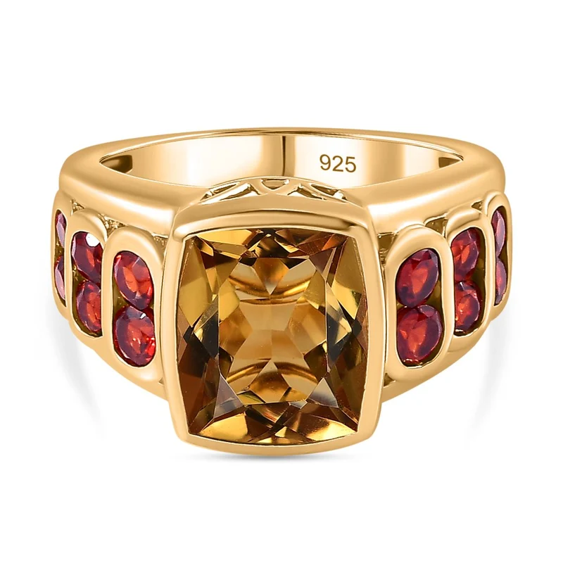 AA Citrin, Mosambik Granat Ring 925 Silber Gelbgold Vermeil ca. 5,42 ct
