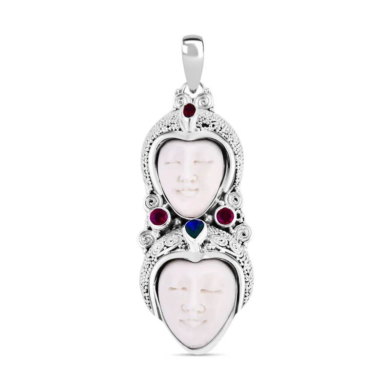 Pfau Druzy Quarz, Rhodolith Granat Anhänger 925 Silber ca. 1,52 ct.