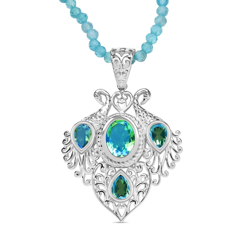 D joy Pfau Quarz Triplette Anhänger mit Kette (ca. 45 cm + 5 cm Extender), 925 Silber ca. 35.34 ct