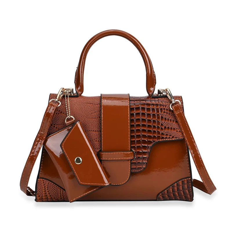 Premium PU Lackleder Handtasche mit Schlangen Prägung und extra Riemen, 28 x 19 x 11 cm, Rot