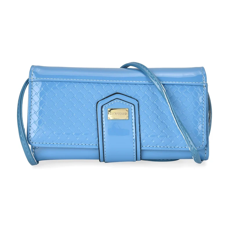 PASSAGE - Geprägte PU-Leder Crossbody Geldbörse, Größe: 18,5 x 3,5 x 9,5 cm, hellblau