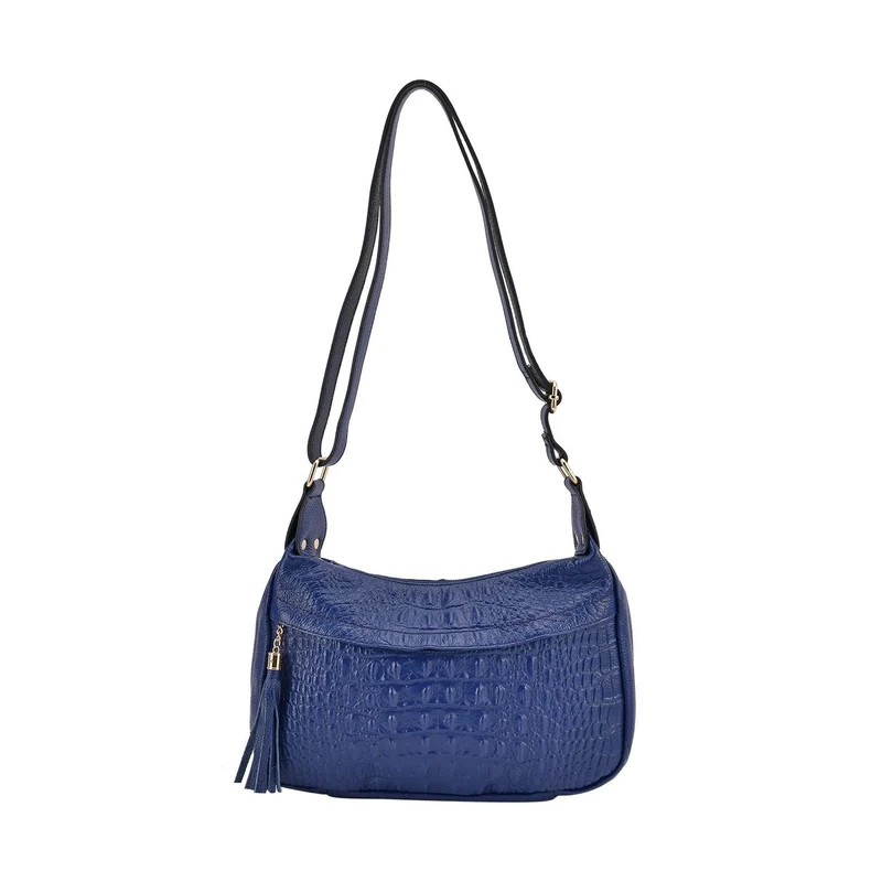 Crossbody-Tasche aus Leder mit Krokodilprägung, Größe 28x10x25cm, burgund