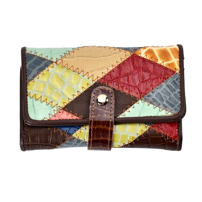 Chaos by Elsie - 100% Echtleder Patchwork Geldbörse mit RFID schutz, 14x10 cm, Patchwork